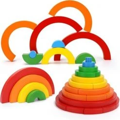 ZaciaToys Houten Stapelaar Regenboog - Educatief Stapelboog Blokken - Educatief Speelgoed Kinderen