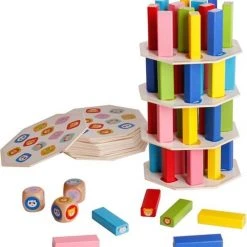 ZaciaToys Behendigheidsspel Stapeltoren - Stapel Blokken Dobbelsteen - Bouwblokken - Houten Speelgoed